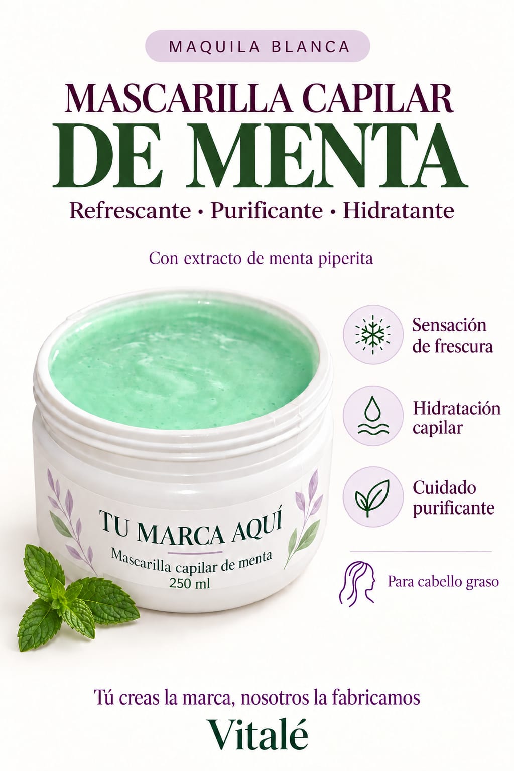 mascarilla capilar de menta para cabello graso.250 ml