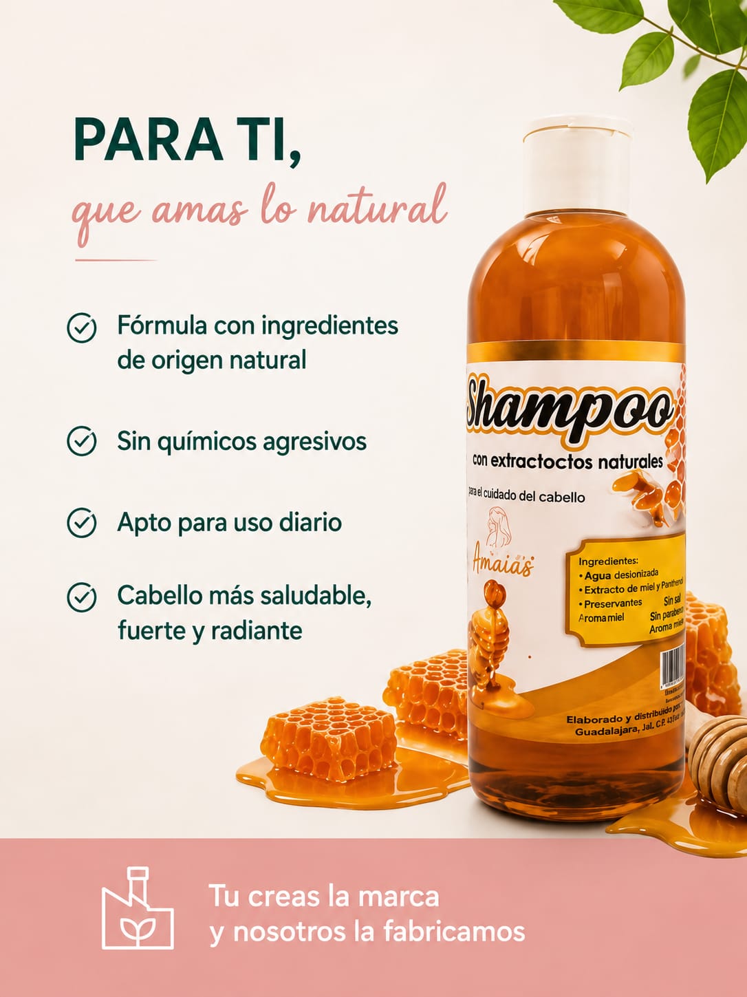 Shampoo Orgánico de Miel Anti friz