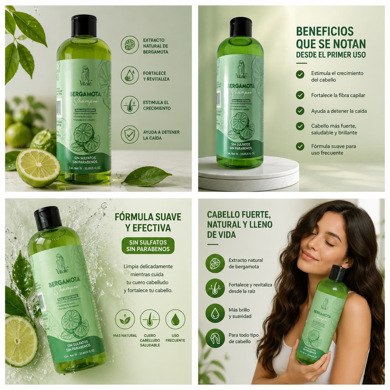 Shampoo de Bergamota Anticaída y Crecimiento – Uso Diario.