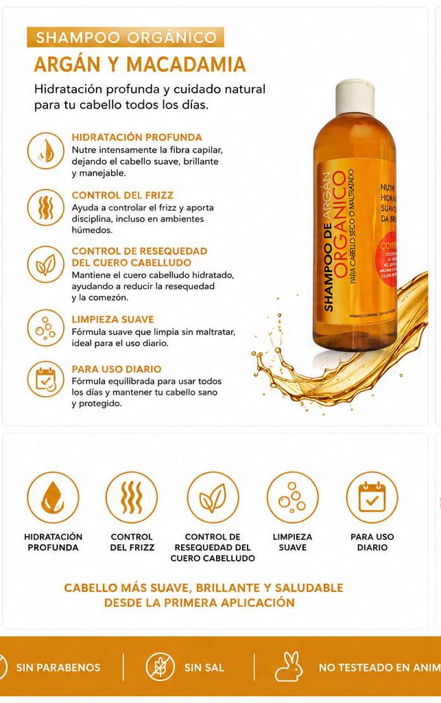 SHAMPOO DE ARGÁN  Y MACADAMIA ORGÁNICO