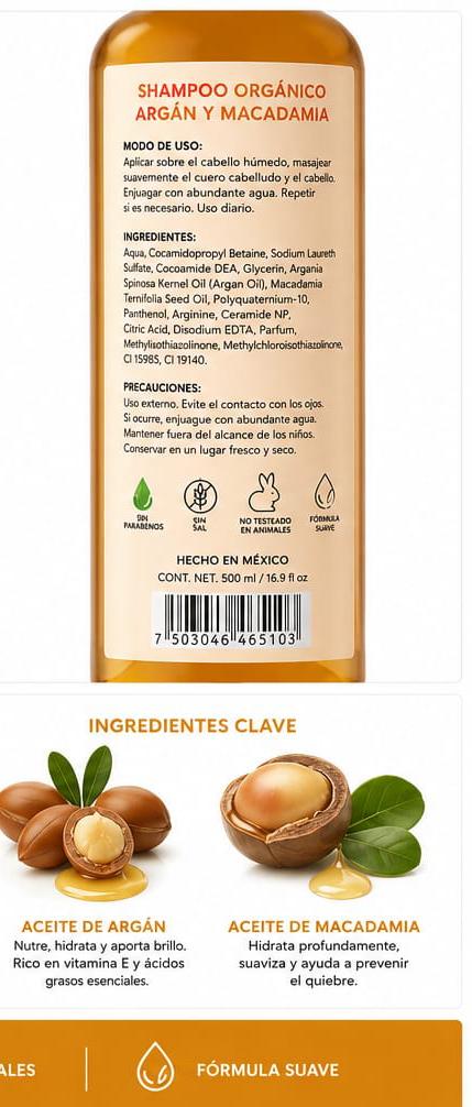 SHAMPOO DE ARGÁN  Y MACADAMIA ORGÁNICO