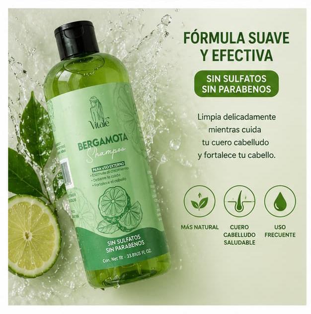 Shampoo de Bergamota Anticaída y Crecimiento – Uso Diario.